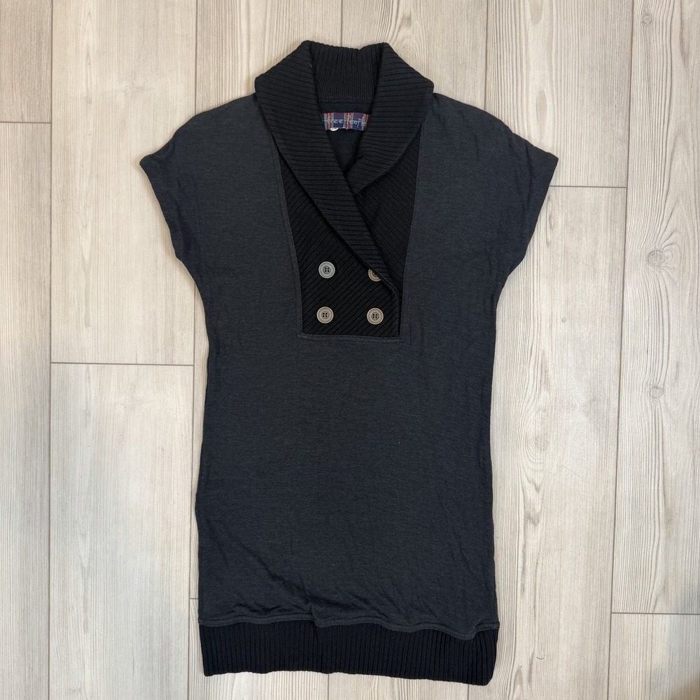 Y2K Vintage Free People Surplice V-Neck Shawl Collar Mini Dress Dark‎ Gray XS